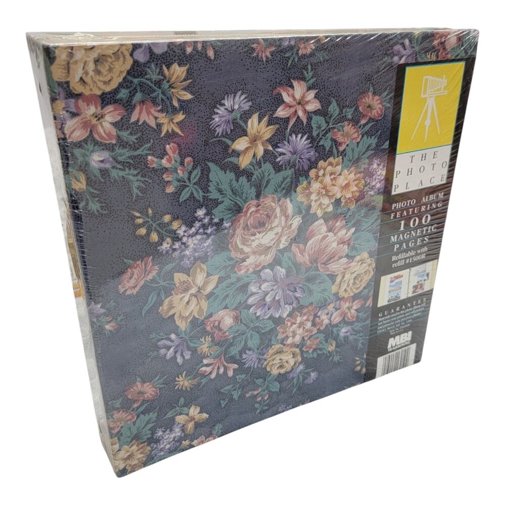 Vintage 1990 MBI Photo Album Magnetic 100 Pages Floral F3050SB Blue New